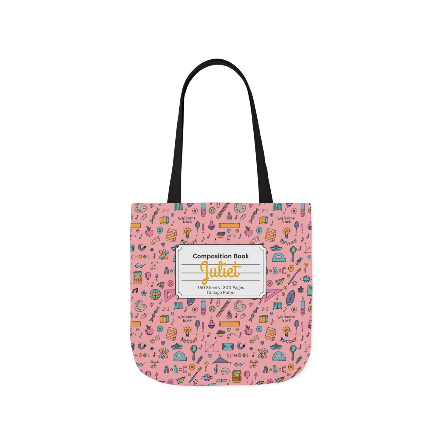 Personalized Pink Chalkboard Chic Composition Book Inspired Canvas Tote Bag with Colorful Straps, Cute School Bag, Eco-Friendly Tote, Back to School Shopping Bag, Teacher Gift Idea