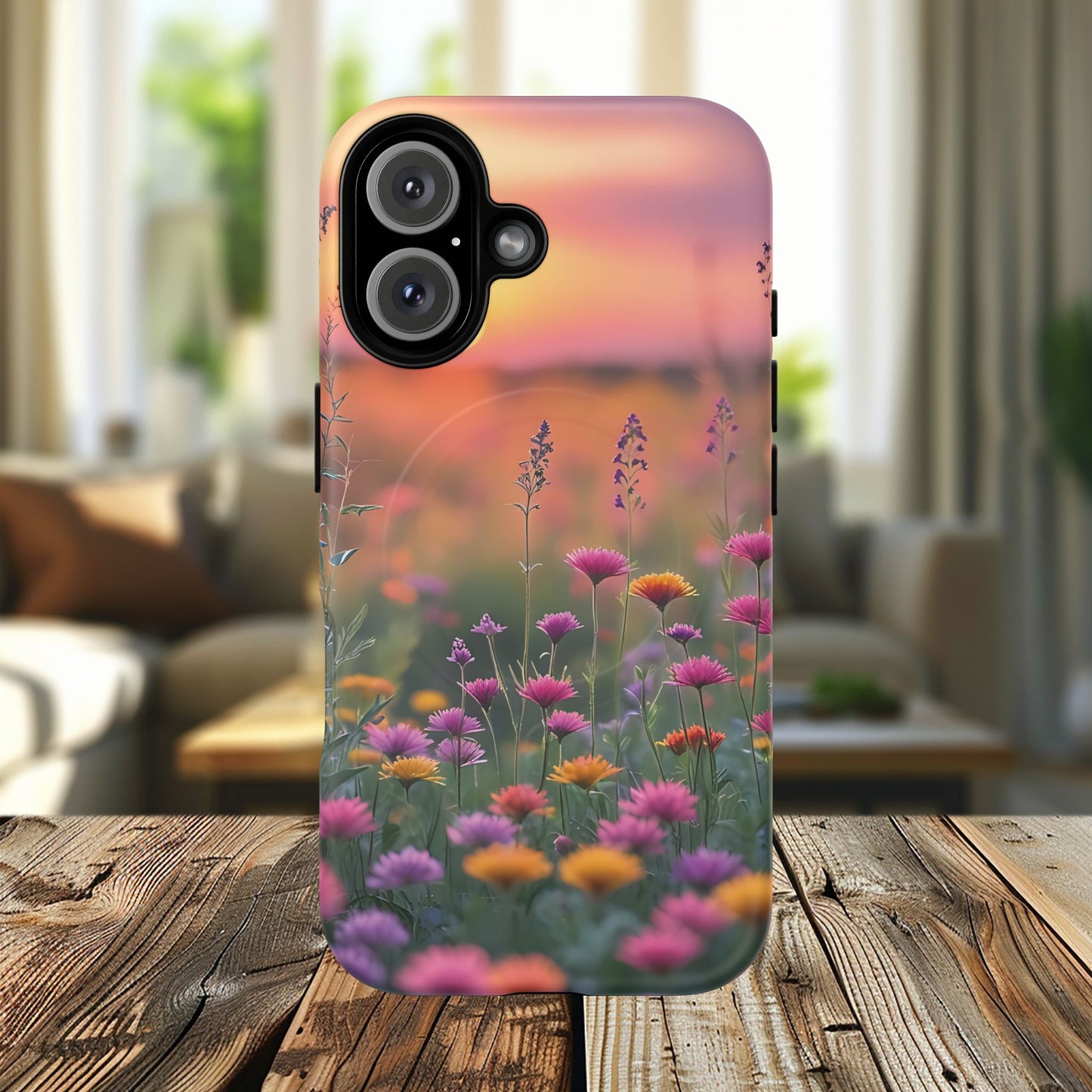 Floral Sunset Phone Case, Tough Magnetic Cases for iPhone, Nature Lover Gift, Durable Protection, Eco-Friendly Phone Accessory