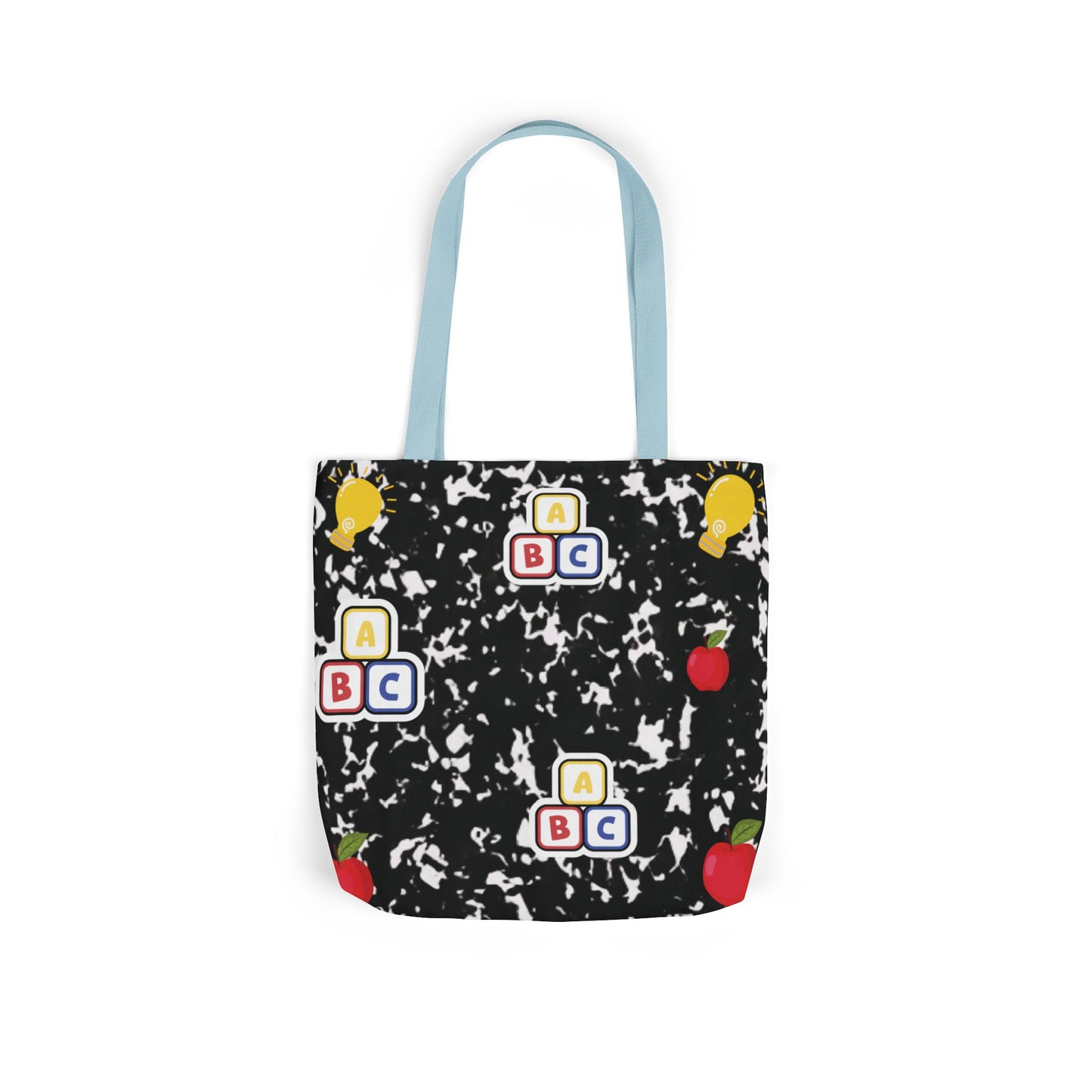 Personalized Black Composition Book Inspired Canvas Tote Bag with Colorful Straps, Cute School Bag, Eco-Friendly Tote, Back to School Shopping Bag, Teacher Gift Idea