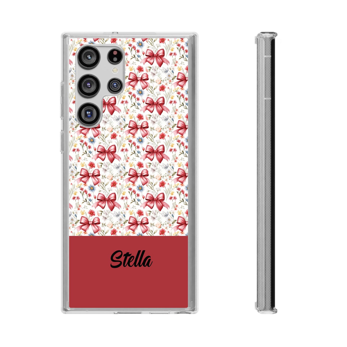 Personalized Rosette Coquette Floral Bow Clear iPhone, Samsung Cases — Custom Name Phone Cover