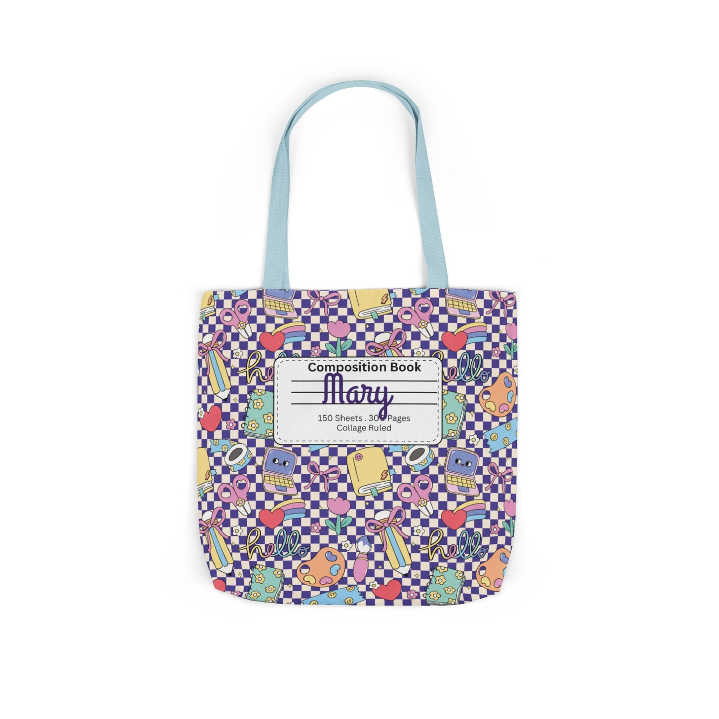 Personalized Purple Doodle Daydream Composition Book Inspired Canvas Tote Bag with Colorful Straps, Cute School Bag, Eco-Friendly Tote, Back to School Shopping Bag, Teacher Gift Idea