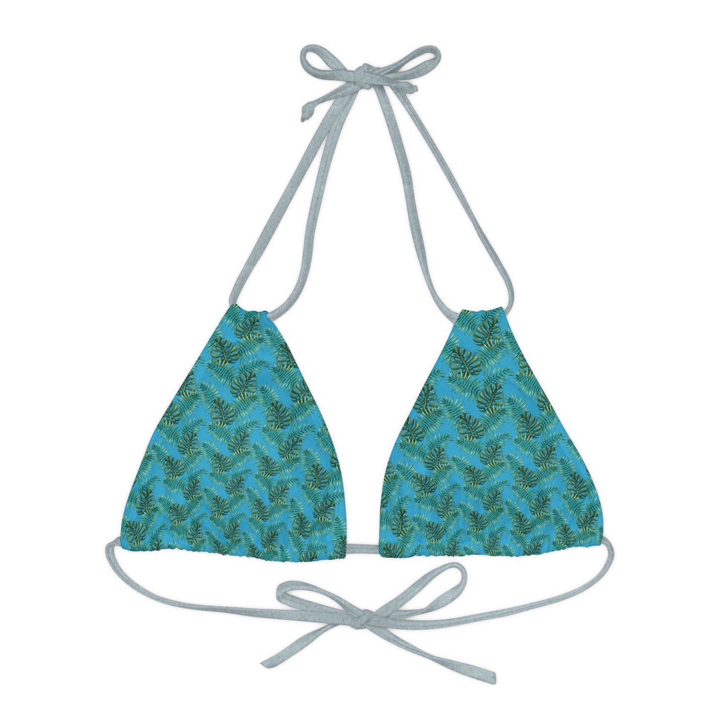 Turquoise Tropical Bliss Strappy Triangle Bikini Top (AOP)- (PY)