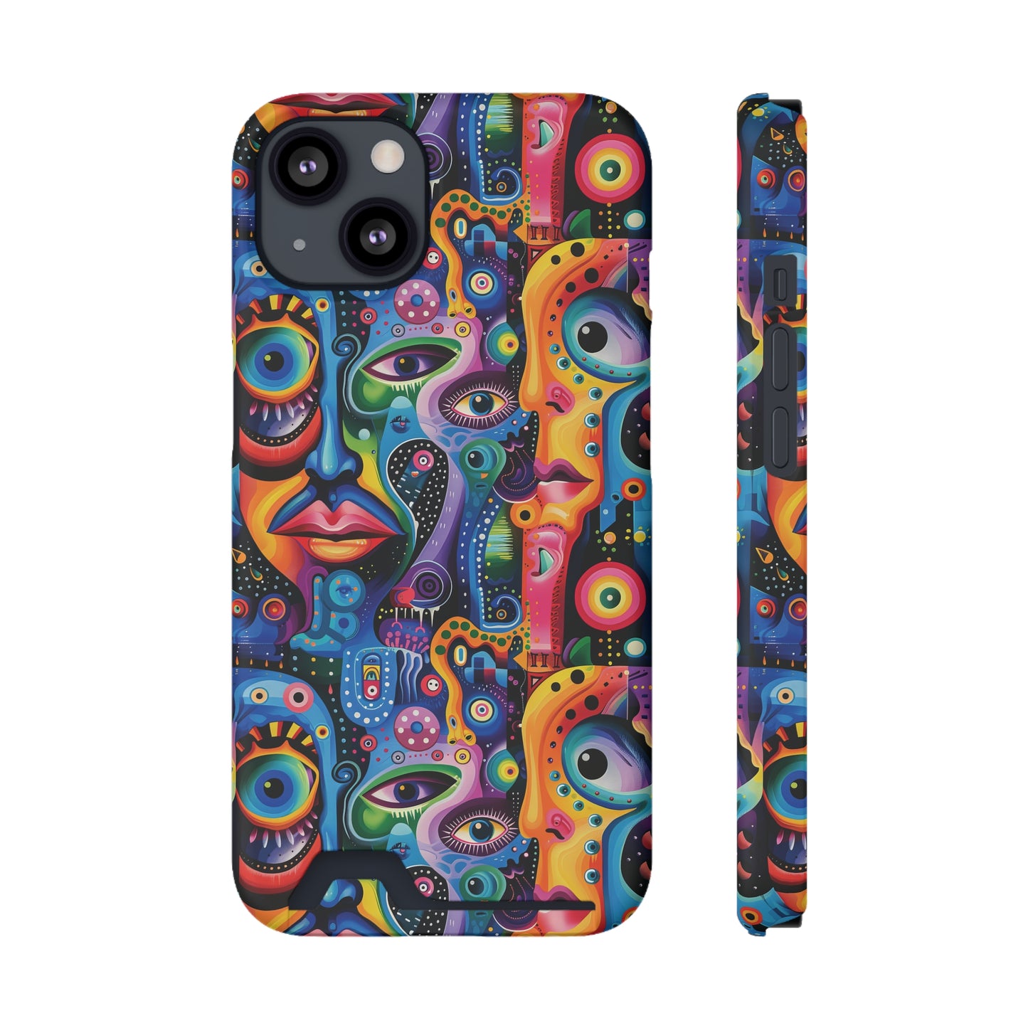 Psychedelic Visions Phone Case with Card Holder - Colorful and Stylish Design for Creatives