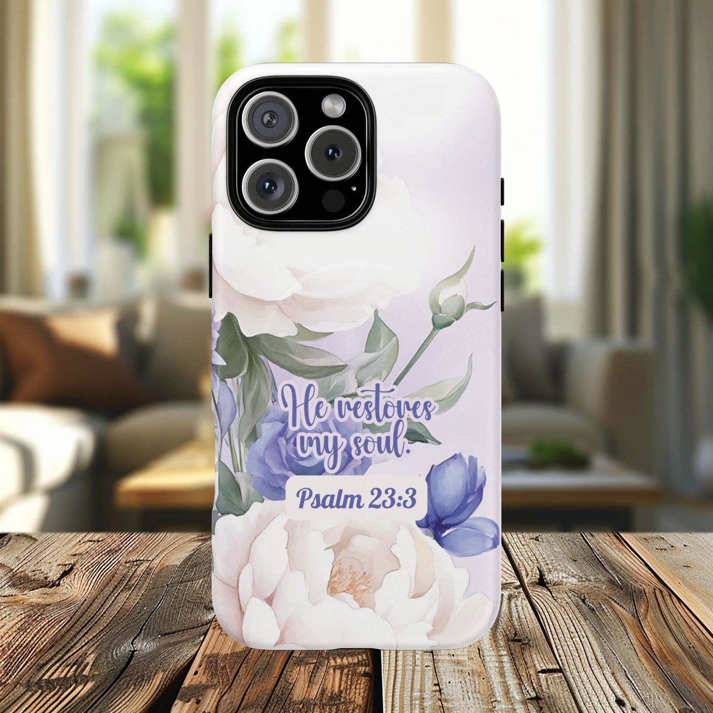 He Restores My Soul Tough iPhone Magnetic Cases, Christian Gift, MagSafe® iPhone® Tough Case, iPhone 13, 14, iPhone 15, iPhone 16, 17, Pro, Pro Max, Plus