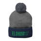 Pom-Pom Knit Cap with 'ELOHIM, GENESIS 1:1'  Embroidery Beanie - Stylish Winter Accessory for All Ages, Perfect Gift for Birthdays, Holidays, and Outdoor Activities