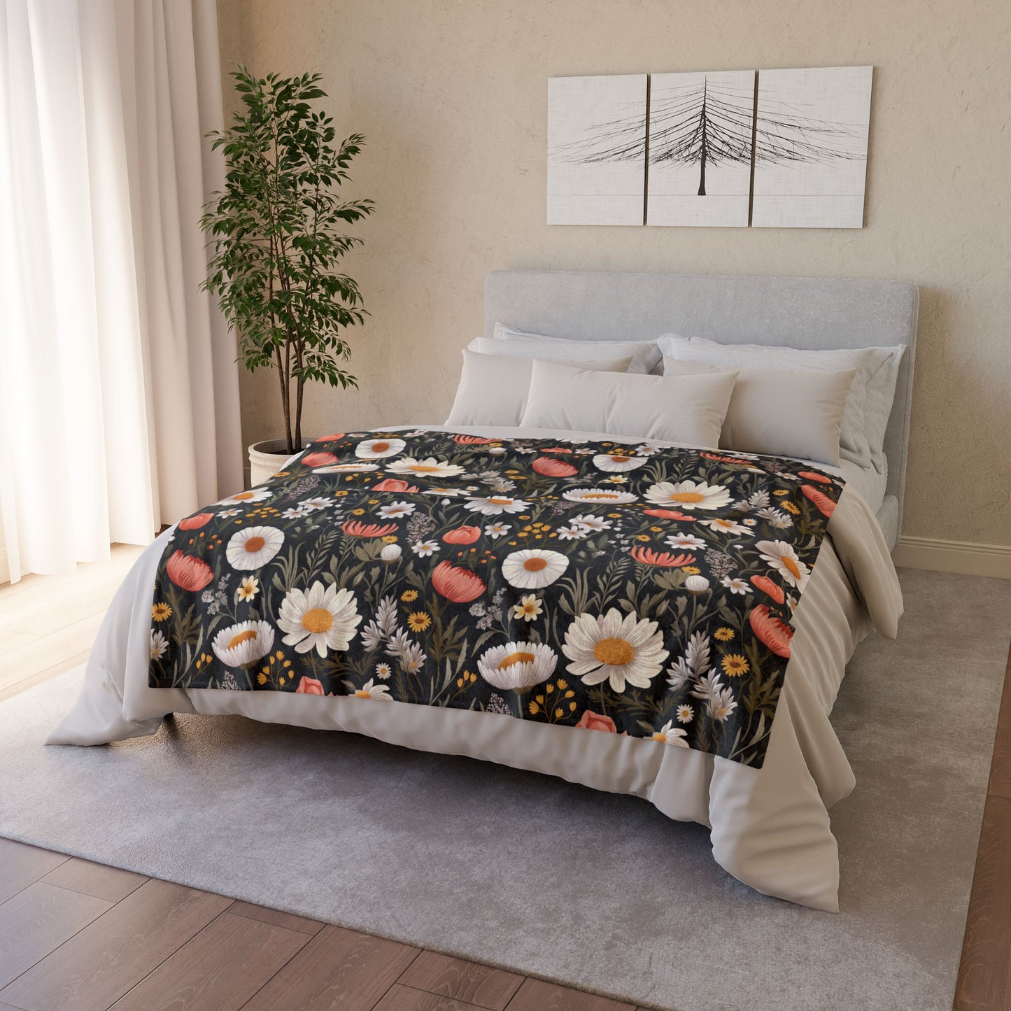 Blossom Elegance: Noir Garden Soft Minky Blanket''