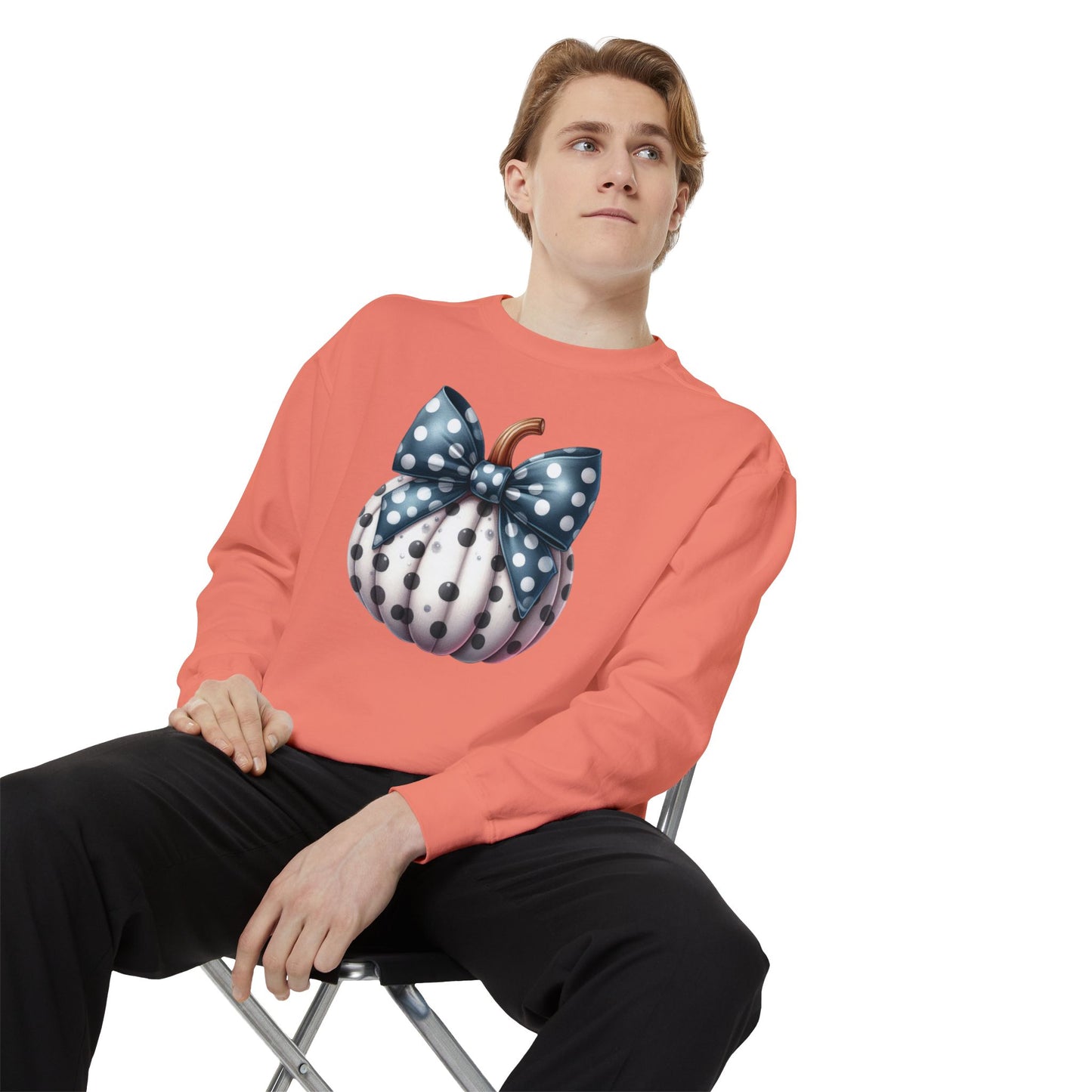 Polka Dot Pumpkin Charm Unisex Garment-Dyed Sweatshirt