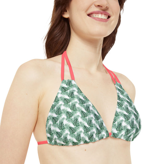 White Tropical Bliss Strappy Triangle Bikini Top (AOP)- (PY)