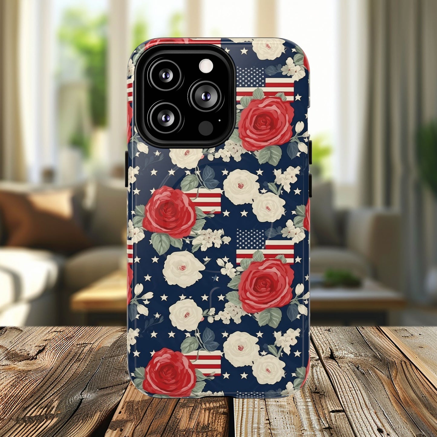 Liberty in Bloom Tough iPhone Magnetic Case, Floral Design, Gift for Moms, Gift for Dads,  iPhone Accessories, Patriotic iPhone Accessory.