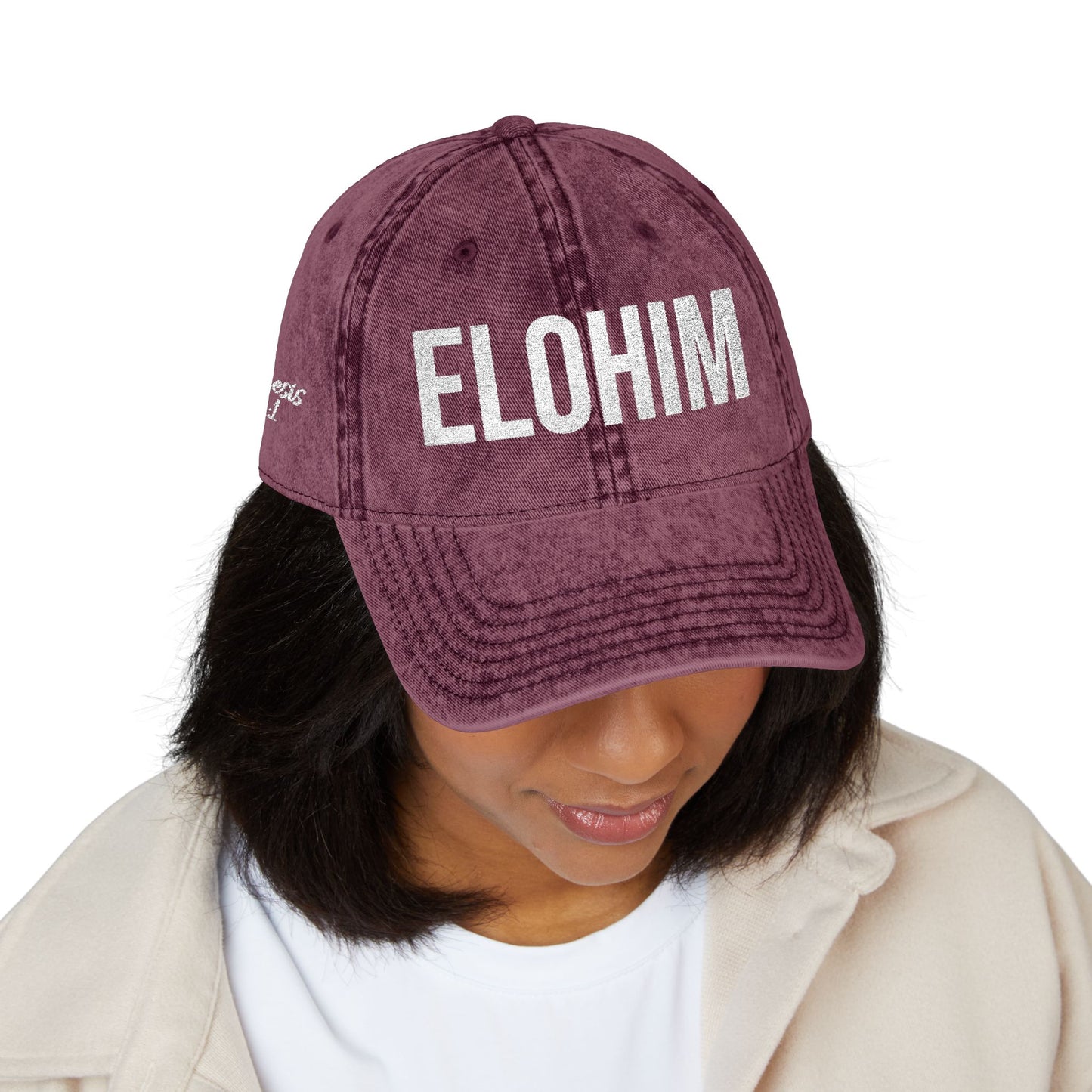 Vintage Embroidered Dad Cap with 'ELOHIM GENESIS 1:1' - Stylish Casual Hat, Gift for Him/Her, Summer Accessory, Trendy Streetwear, Spiritual Fashion
