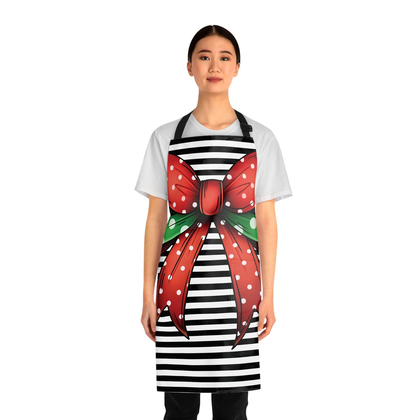 Striped Red Polka Dot Bow Grilling Apron AOP.