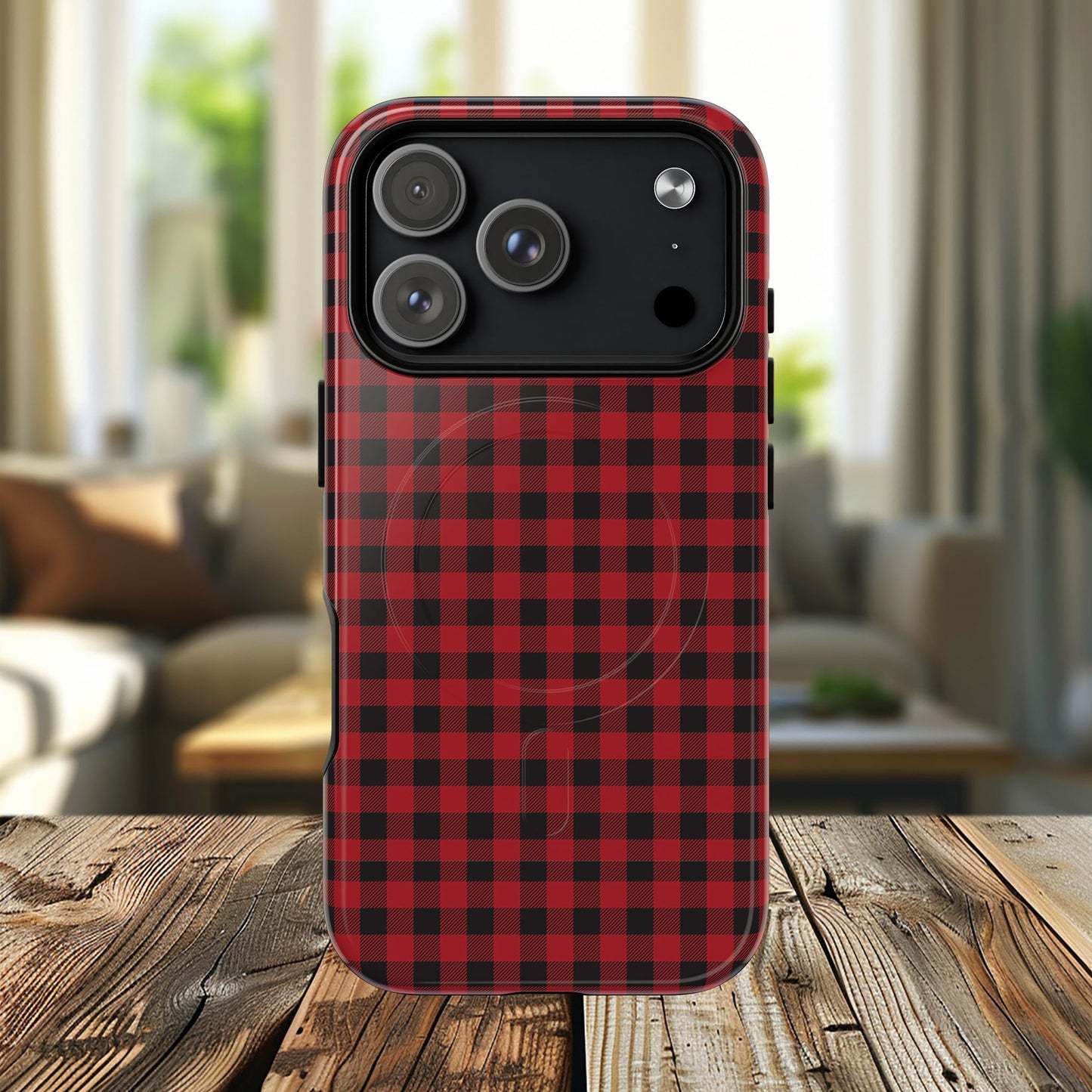 Tough Magnetic Phone Case - Red Plaid, Durable, Stylish Protection for iPhones, Gift for Outdoor Lovers, Unique Phone Cover