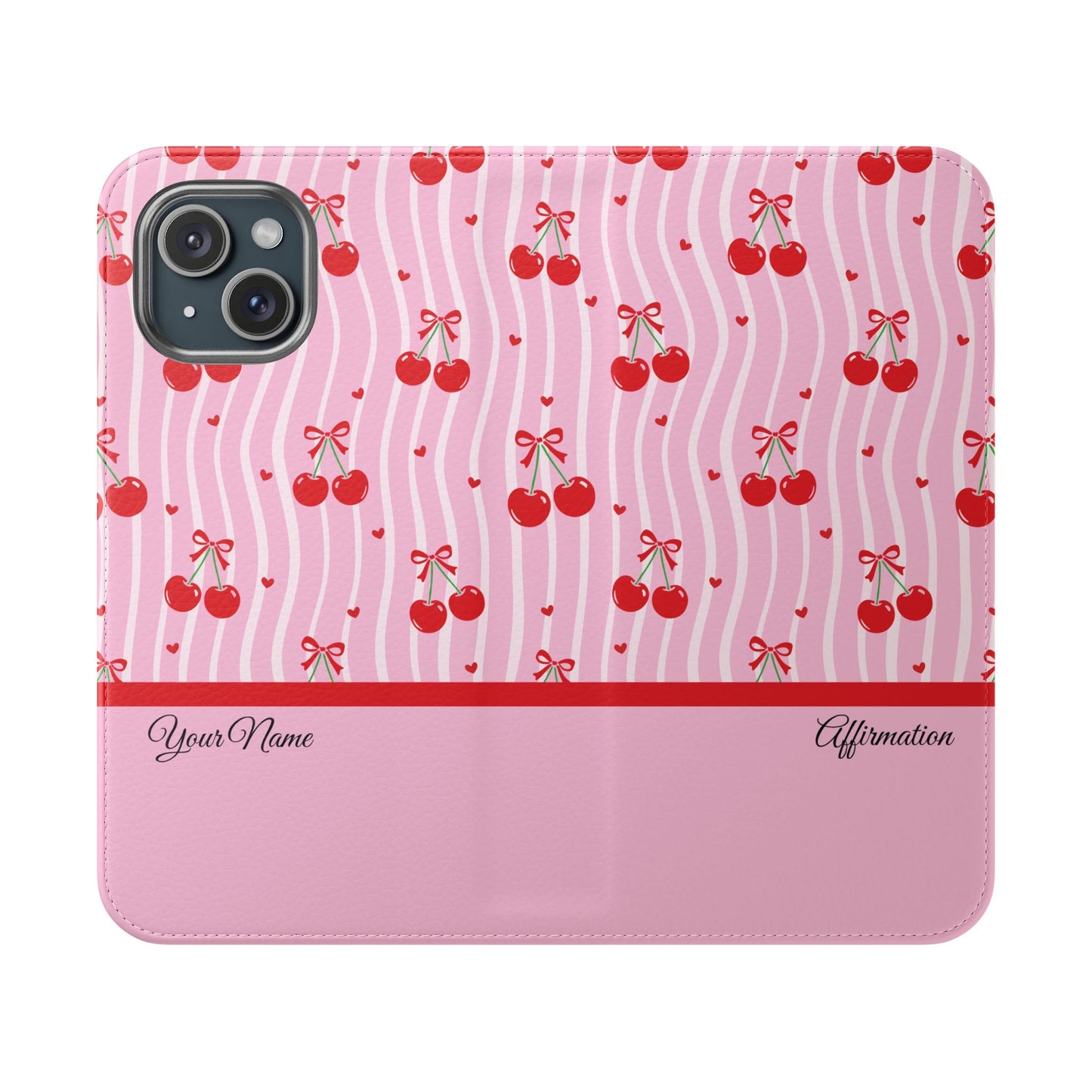 Personalized Cherry Blossom Dreams Flip iPhone and Samsung Cases — Wallet Folio with Name & Affirmation.