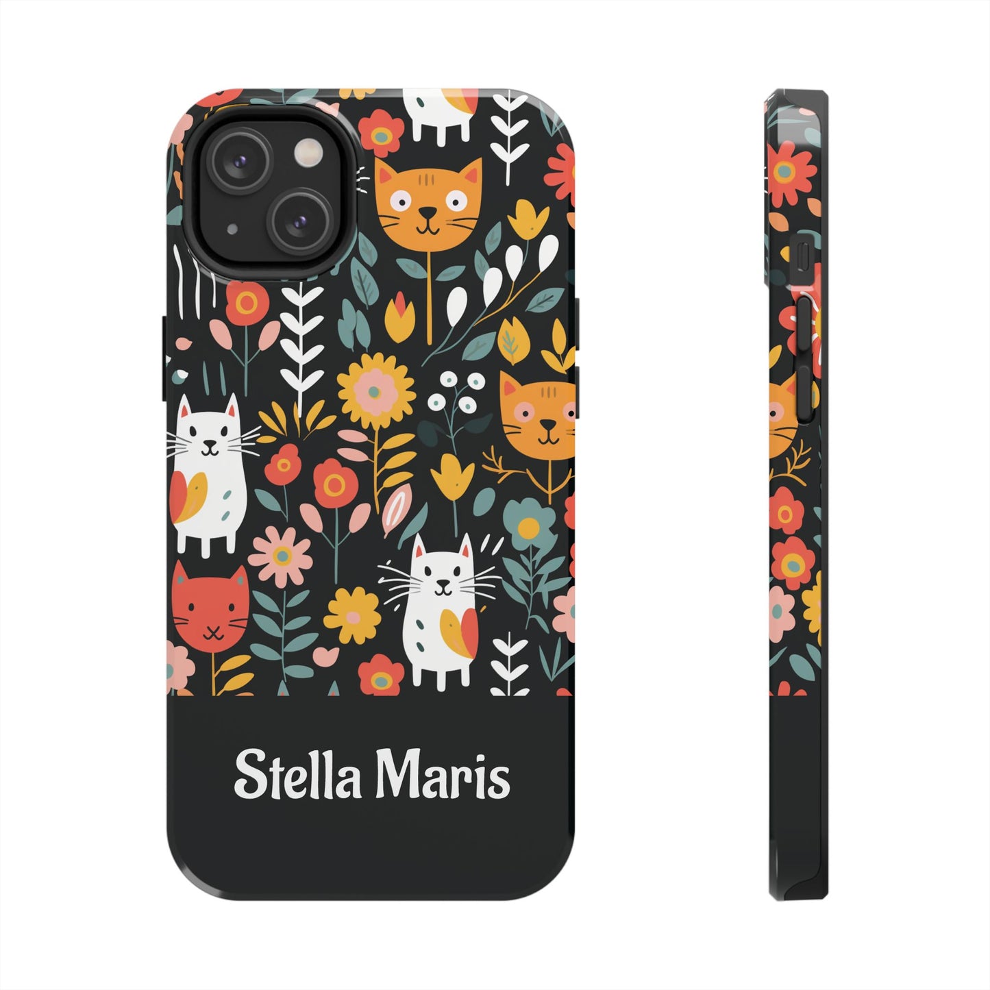 Personalized Whimsical Feline Garden Tough Phone Case — Custom Name iPhone & Samsung
