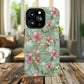 Aqua Bloom Serenity Tough iPhone Magnetic Cases, Cute Flower Design, Stylish Protection, Gift for Her, Trendy Accessories, iPhone MagSafe Accessory.