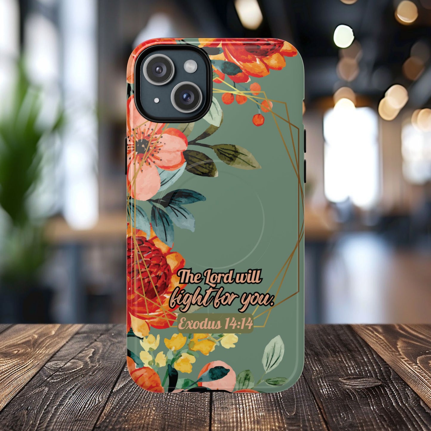 The Lord will Fight for You Exodus 14:14, Inspirational Gift, Tough iPhone Magnetic Case Scripture, Sunflower Bible Verse, MagSafe® iPhone® Tough Case, iPhone 14, iPhone 15, iPhone 16, Pro, Pro Max, Plus.
