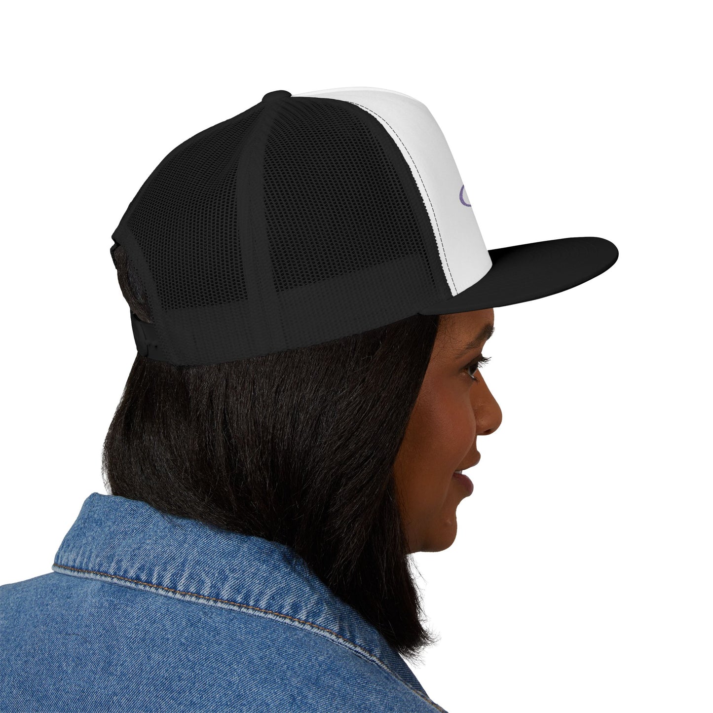 Purple 'ELOHIM, GENESIS 1:1'  Embroidered 5 Panel Trucker Cap | Casual Style Hat, Adjustable, Unisex, Perfect Gift for Outdoors, Festivals, Daily Wear