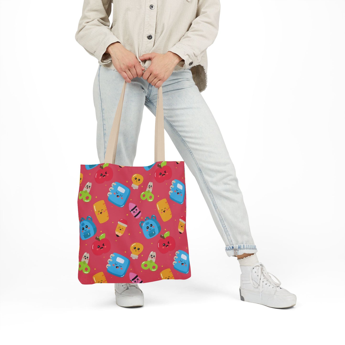 Personalized Kawaii Composition Book Inspired Canvas Tote Bag with Colorful Straps, Cute School Bag, Eco-Friendly Tote, Back to School Shopping Bag, Teacher Gift Idea