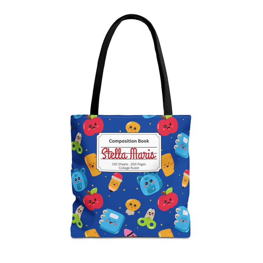 Personalized Blue Kawaii Composition Book Inspired Tote Bag, Back to School Tote, Teacher Gift, Kids Bag, Custom Name Bag, Educational Accessories, Back to School Tote Bag.
