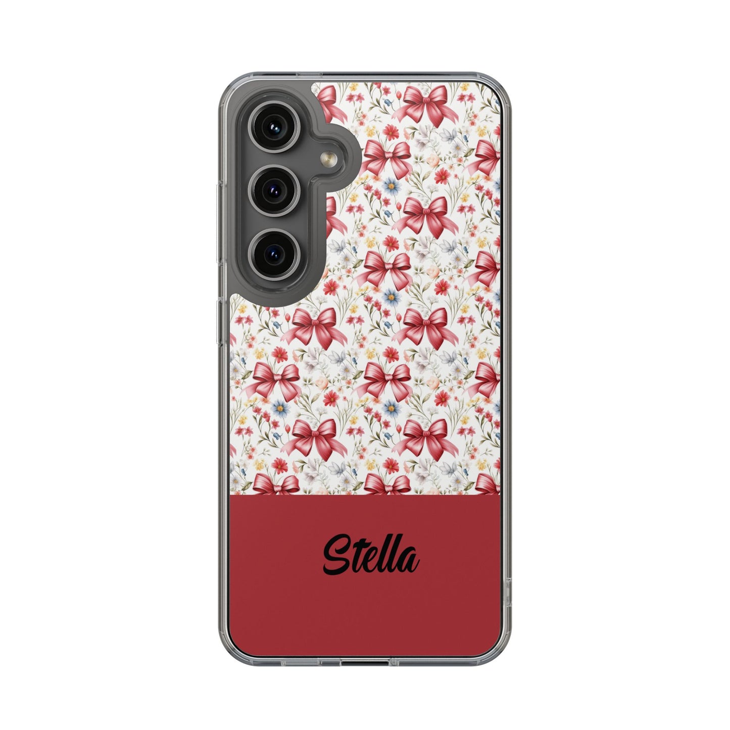 Personalized Rosette Coquette Floral Bow Clear iPhone, Samsung Cases — Custom Name Phone Cover