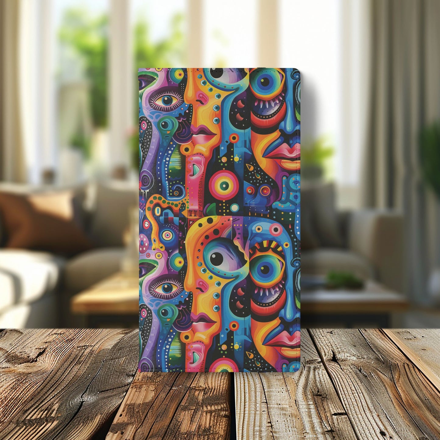 Psychedelic Visions Vibrant Art Flip iPhone and Samsung Phone Case - Colorful Faces Design for Phone Protection