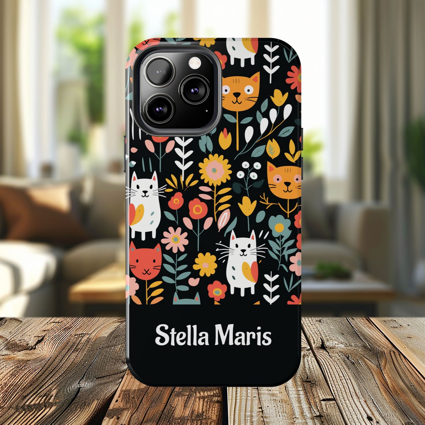 Personalized Whimsical Feline Garden Tough Phone Case — Custom Name iPhone & Samsung