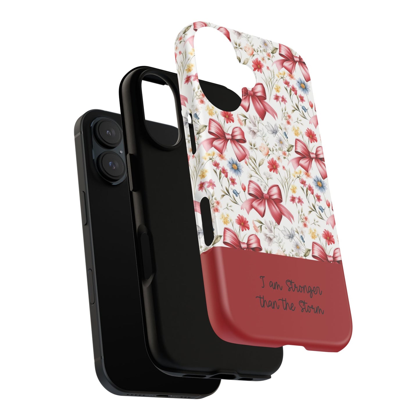 Personalized Rosette Coquette Phone Case - Custom Name/Message 'I Am Stronger Than The Storm' Floral Bow Protective Case