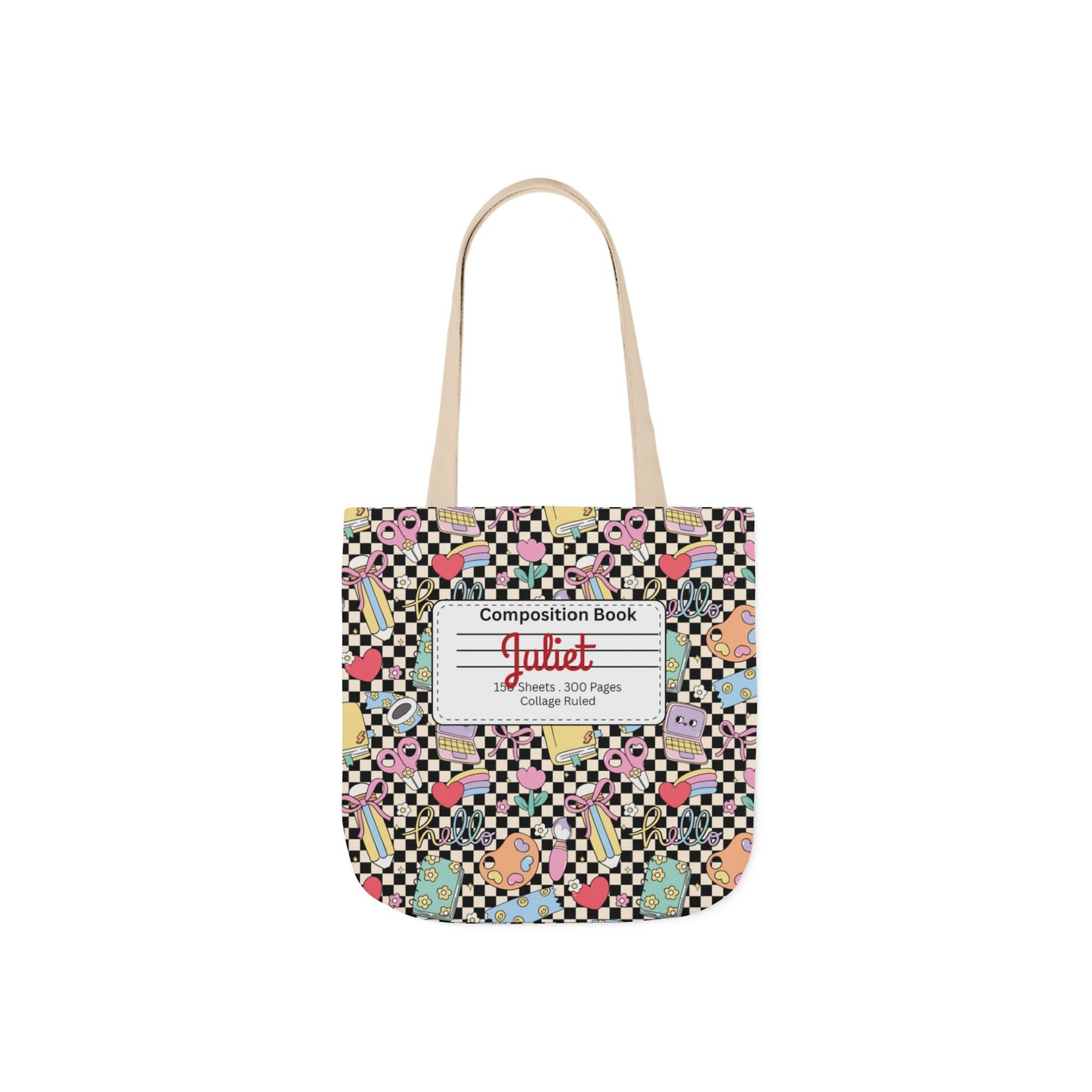 Personalized Black Doodle Daydream Composition Book Inspired Canvas Tote Bag with Colorful Straps, Cute School Bag, Eco-Friendly Tote, Back to School Shopping Bag, Teacher Gift Idea