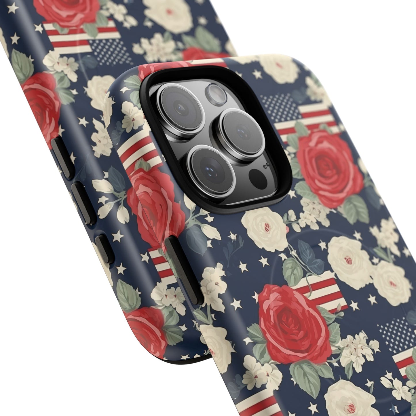 Liberty in Bloom Tough iPhone Magnetic Case, Floral Design, Gift for Moms, Gift for Dads,  iPhone Accessories, Patriotic iPhone Accessory.