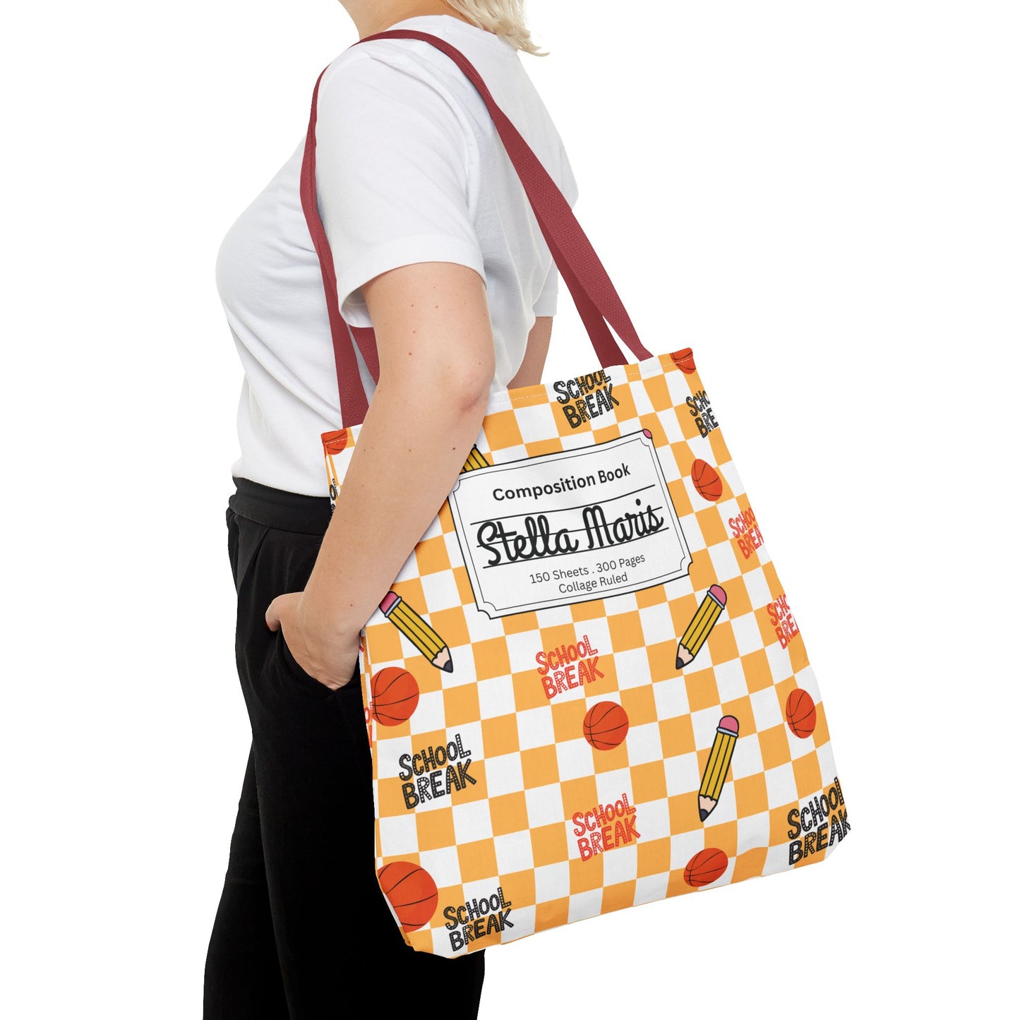 Personalized Orange Schoolyard Chic Composition Book Inspired Tote Bag, Back to School Tote, Teacher Gift, Kids Bag, Custom Name Bag, Educational Accessories, Back to School Tote Bag.