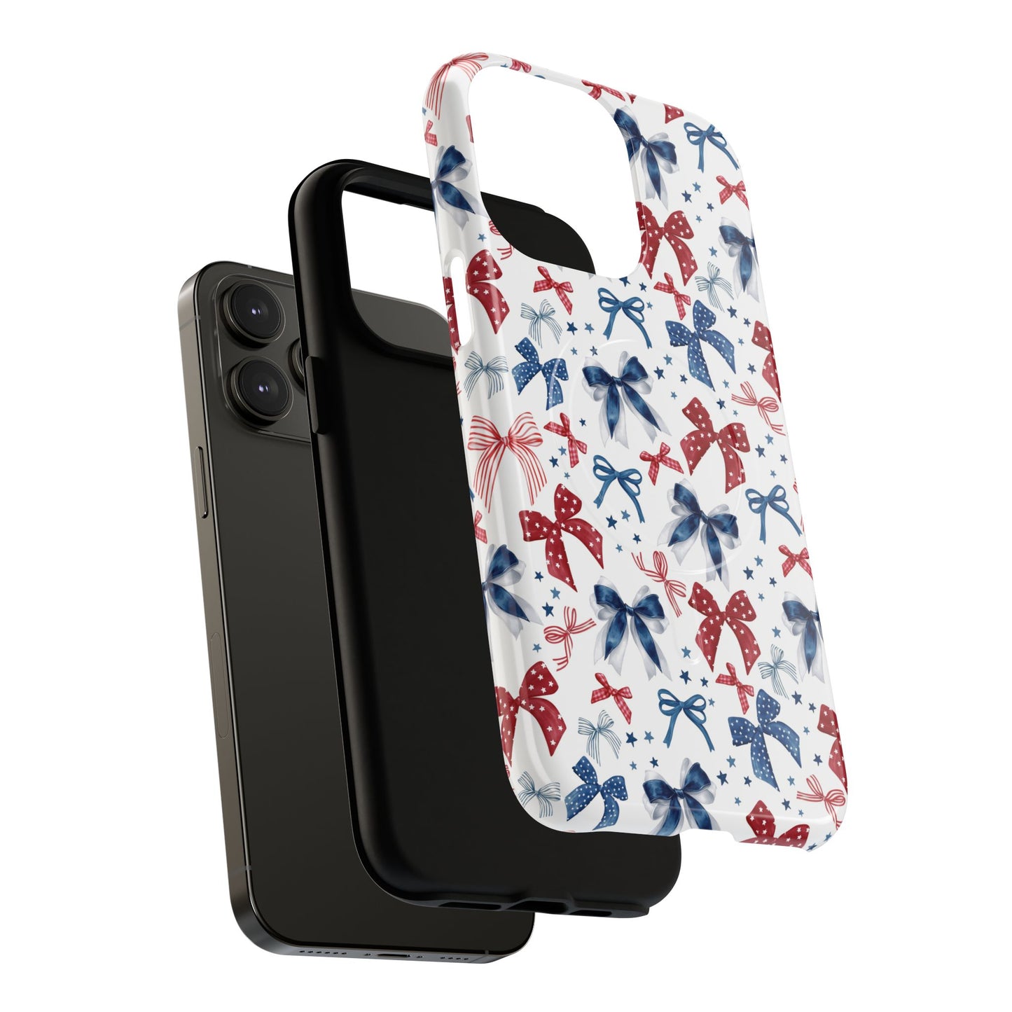 Patriotic Coquette Tough iPhone Magnetic Case, Stylish Gift for Her, Summer Celebrations, Cute Bow Design