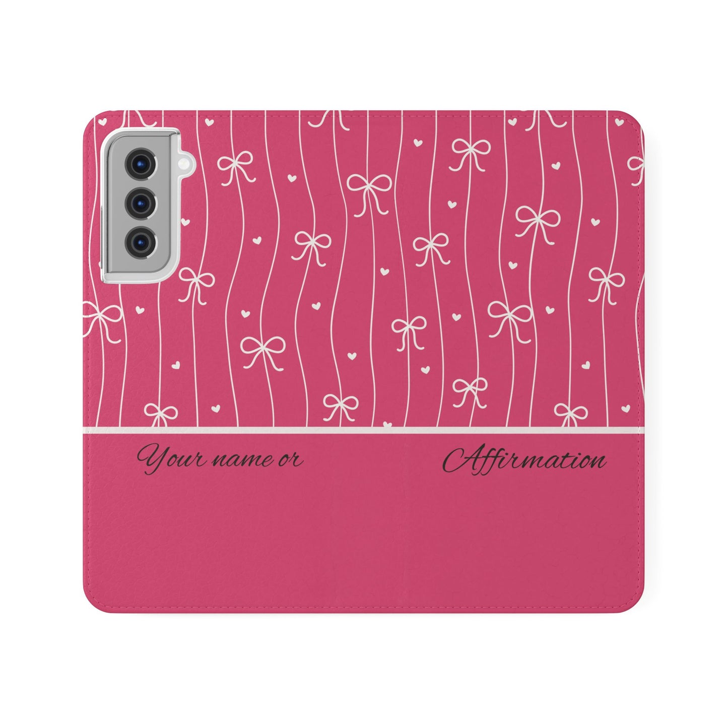 Personalized Pink Bow Coquette Flip iPhone and Samsumg Case — Custom Name or Affirmation Wallet Cover