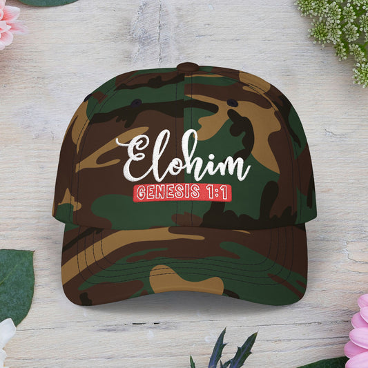 Classic Embroidery Dad Cap with 'ELOHIM, GENESIS 1:1' - Faith-Based Hat, Casual Wear, Gift for Dad, Christian Accessory, Summer Fashion