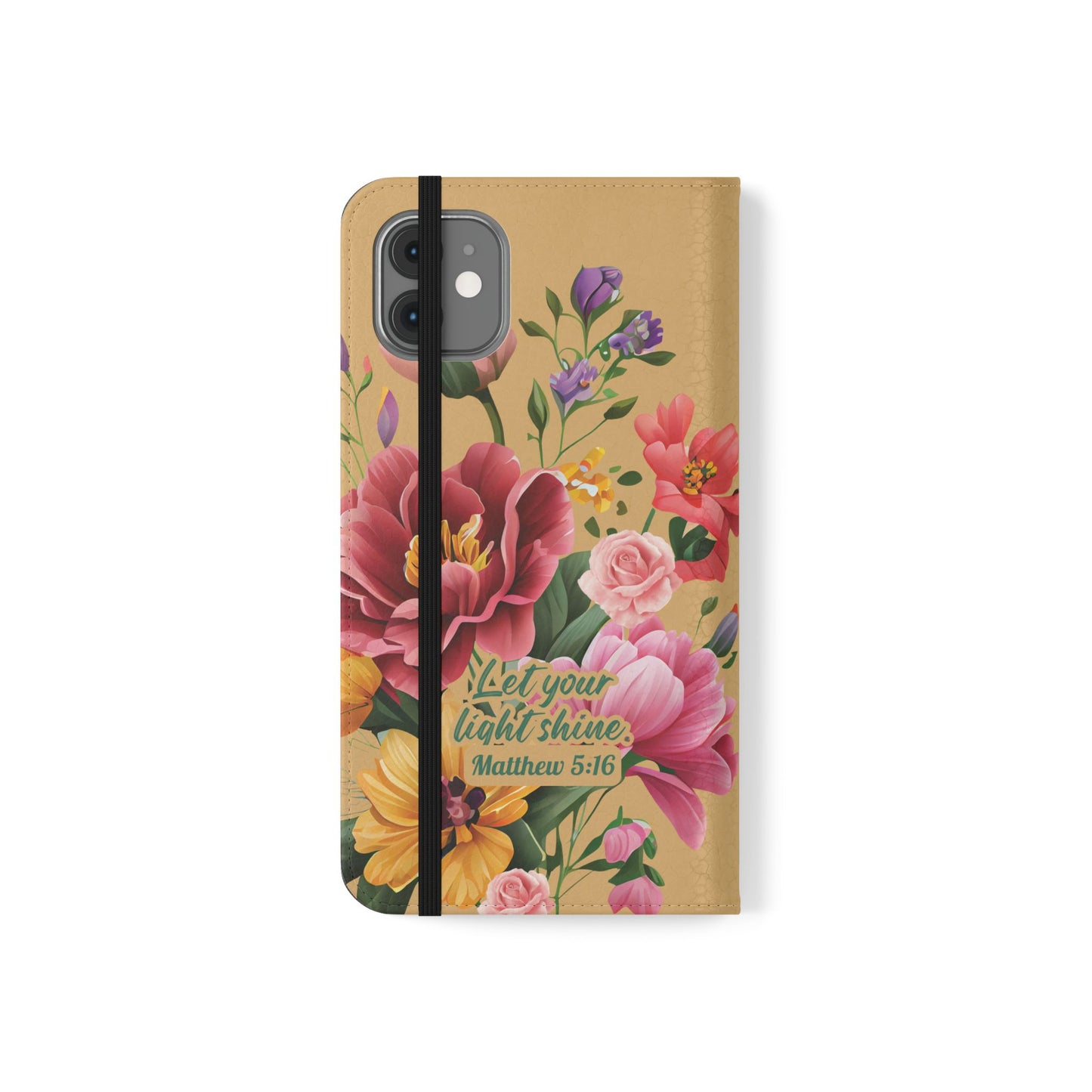 Floral Scripture Flip Case — "Let Your Light Shine" Wallet Phone Cover (Matthew 5:16)