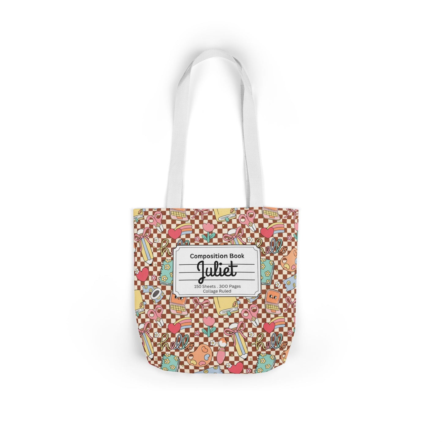 Personalized Brown Doodle Daydream Composition Book Inspired Canvas Tote Bag with Colorful Straps, Cute School Bag, Eco-Friendly Tote, Back to School Shopping Bag, Teacher Gift Idea