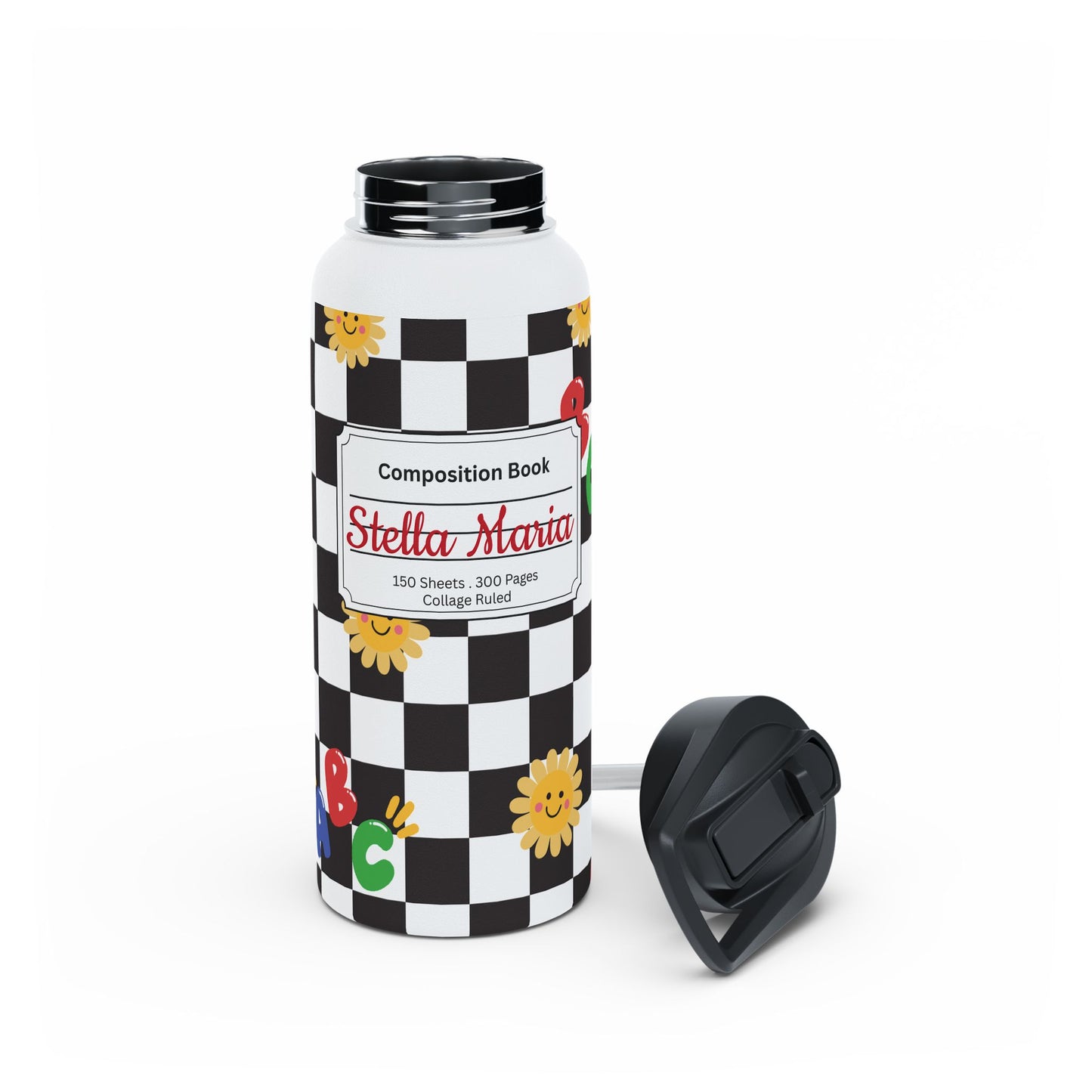 Personalized Black Chalkboard Chic Inspired Stainless Steel Water Bottle for Kids, School Supplies, Eco-Friendly Drinkware, Back to School, Teacher Gifts