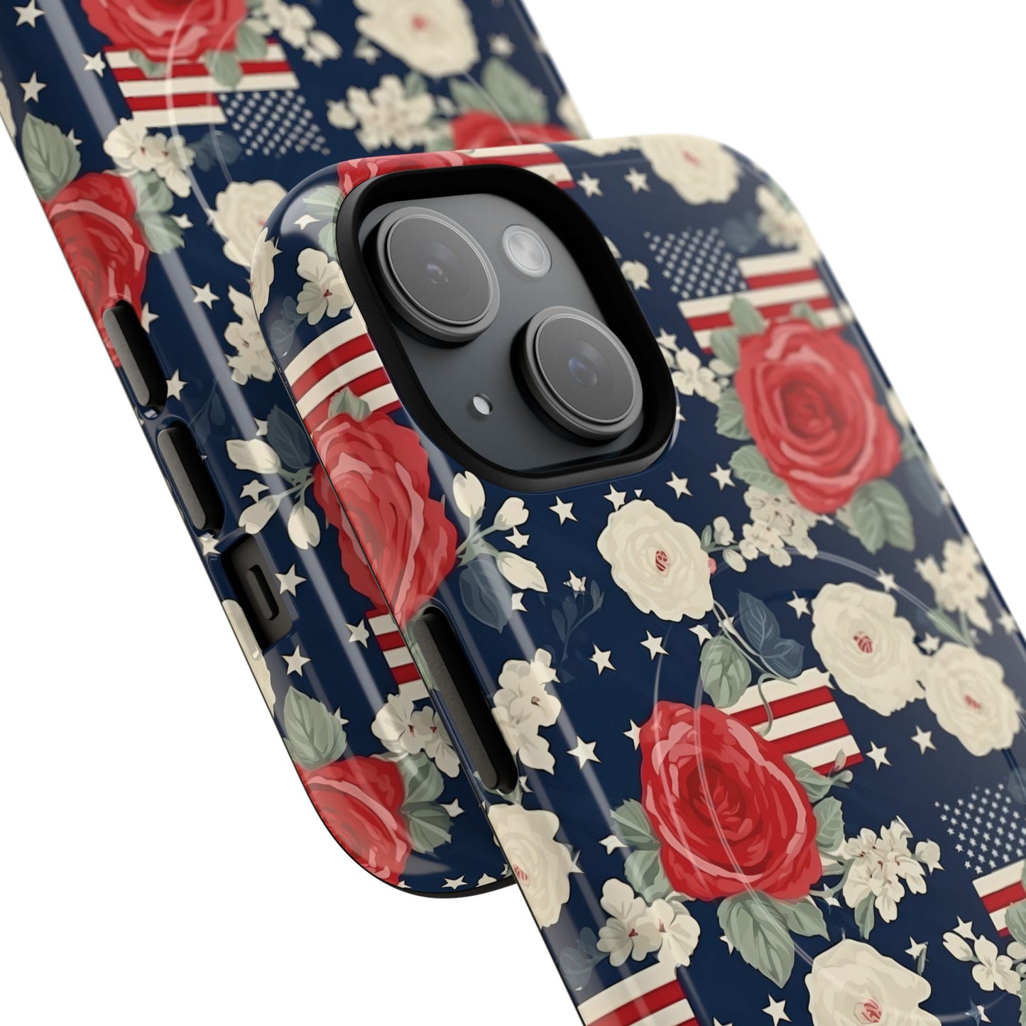 Liberty in Bloom Tough iPhone Magnetic Case, Floral Design, Gift for Moms, Gift for Dads,  iPhone Accessories, Patriotic iPhone Accessory.