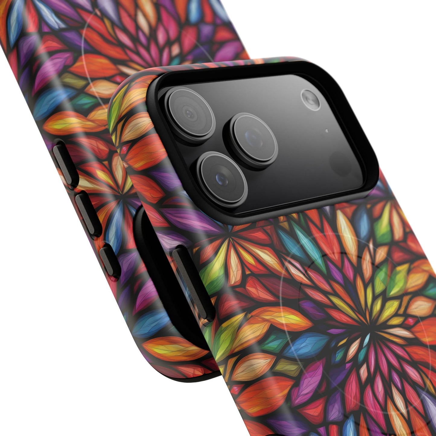 Prism Bloom Tough iPhone Magnetic Case, Stained Glass  MagSafe Cases, iPhone Accessory, Floral Design, Unique Gift, iPhone Protection