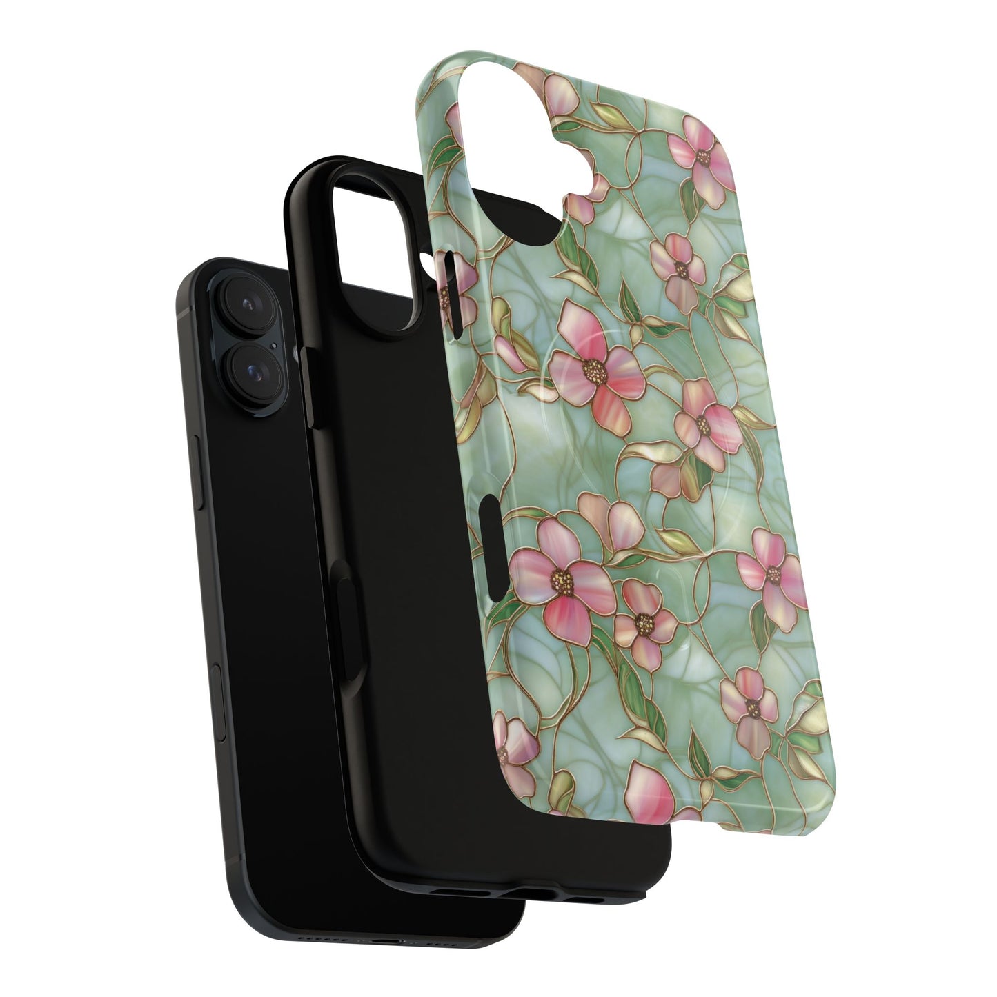 Aqua Bloom Serenity Tough iPhone Magnetic Cases, Cute Flower Design, Stylish Protection, Gift for Her, Trendy Accessories, iPhone MagSafe Accessory.