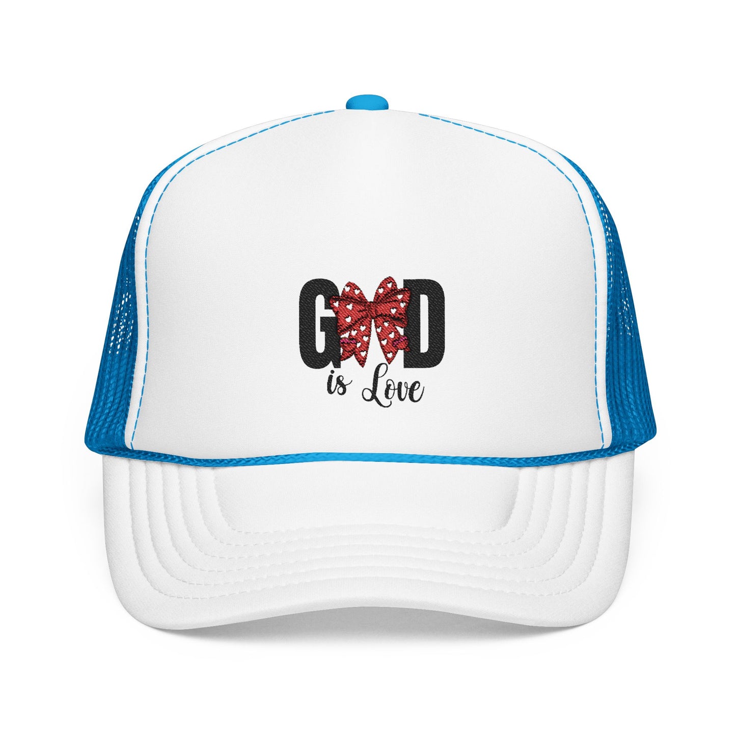 God is Love Embroidered Foam Trucker Hat - Faith-Based Fashion Accessory Gift
