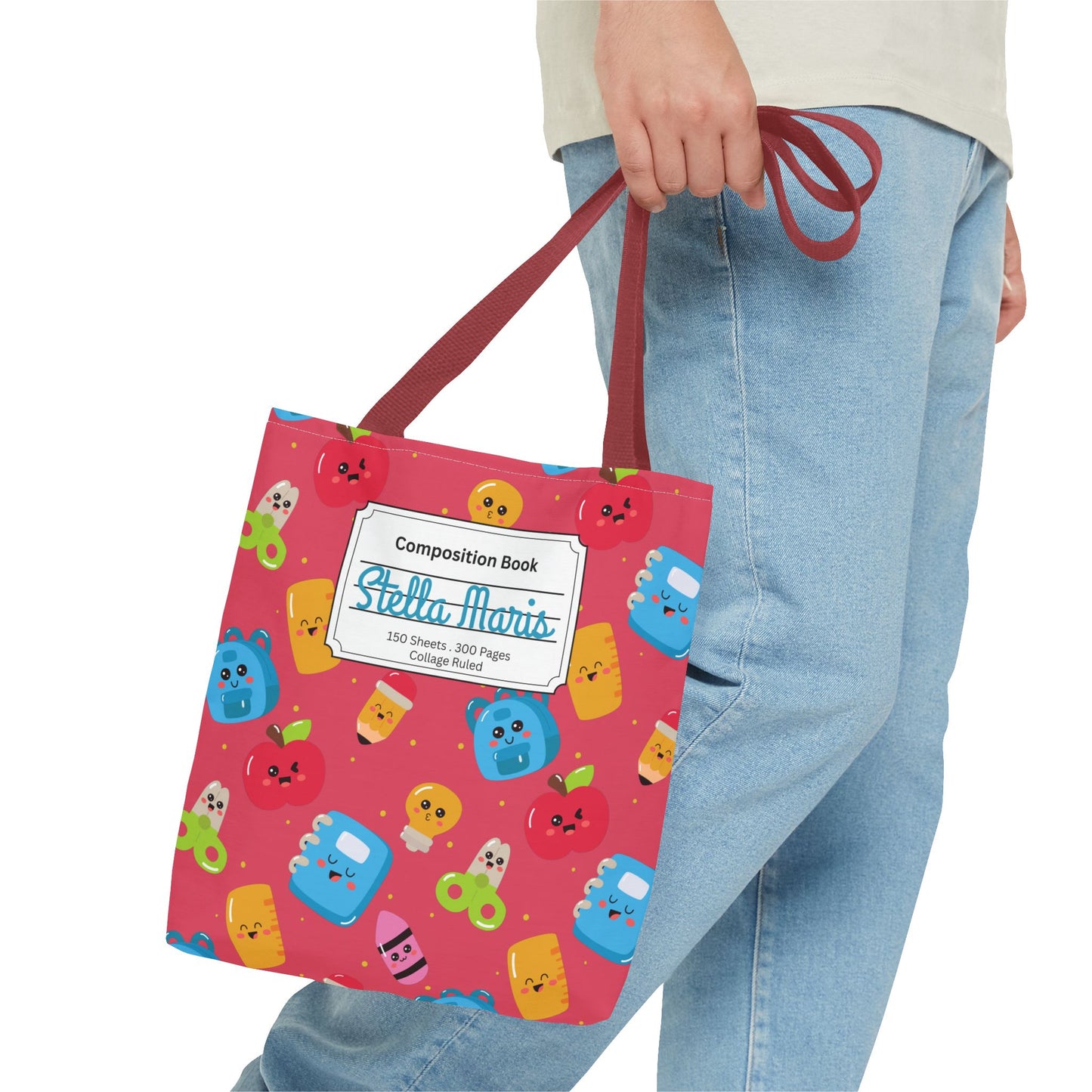 Personalized Kawaii Composition Book Inspired Tote Bag, Back to School Tote, Teacher Gift, Kids Bag, Custom Name Bag, Educational Accessories, Back to School Tote Bag.