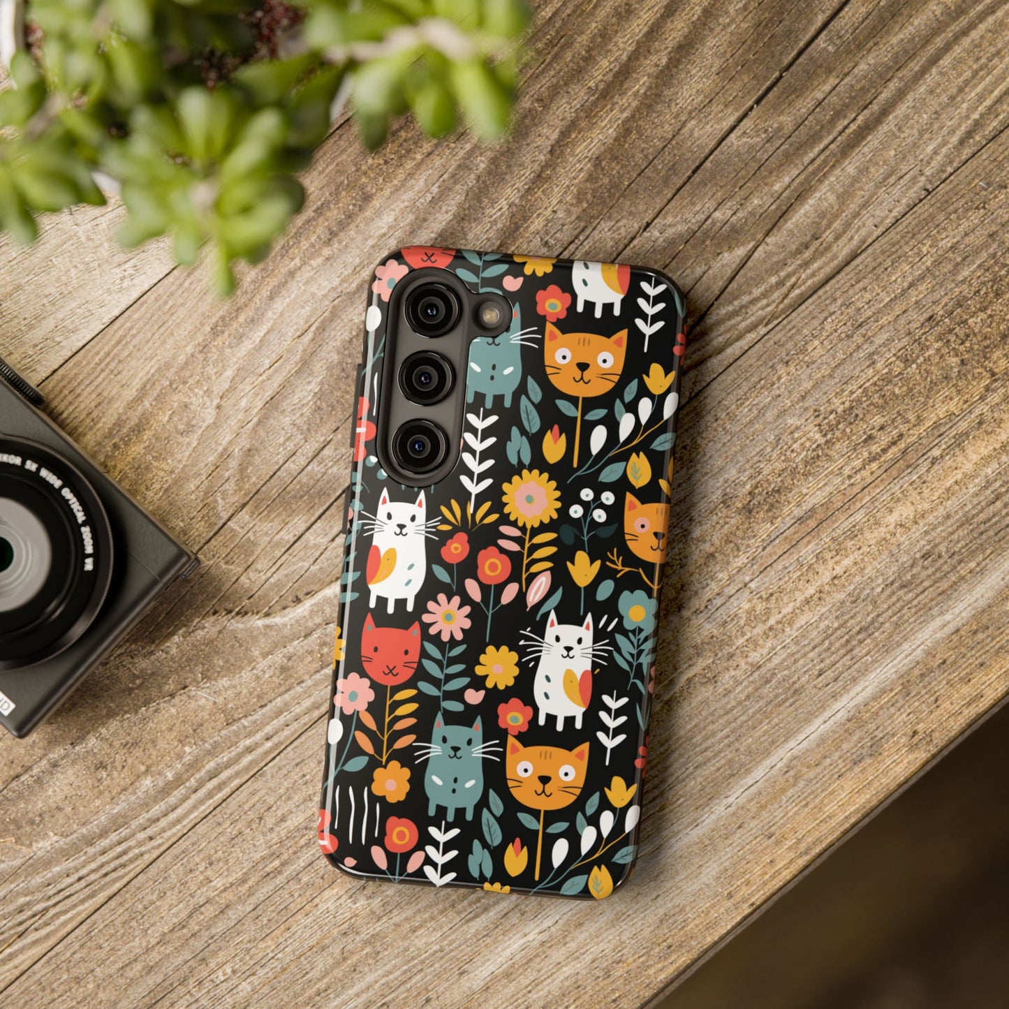 Whimsical Feline Garden iPhone and Samsung Tough Phone Cases,
