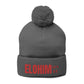 Red Pom-Pom Knit Cap with 'ELOHIM, GENESIS 1:1'  Embroidery Beanie - Stylish Winter Accessory for All Ages, Perfect Gift for Birthdays, Holidays, and Outdoor Activities