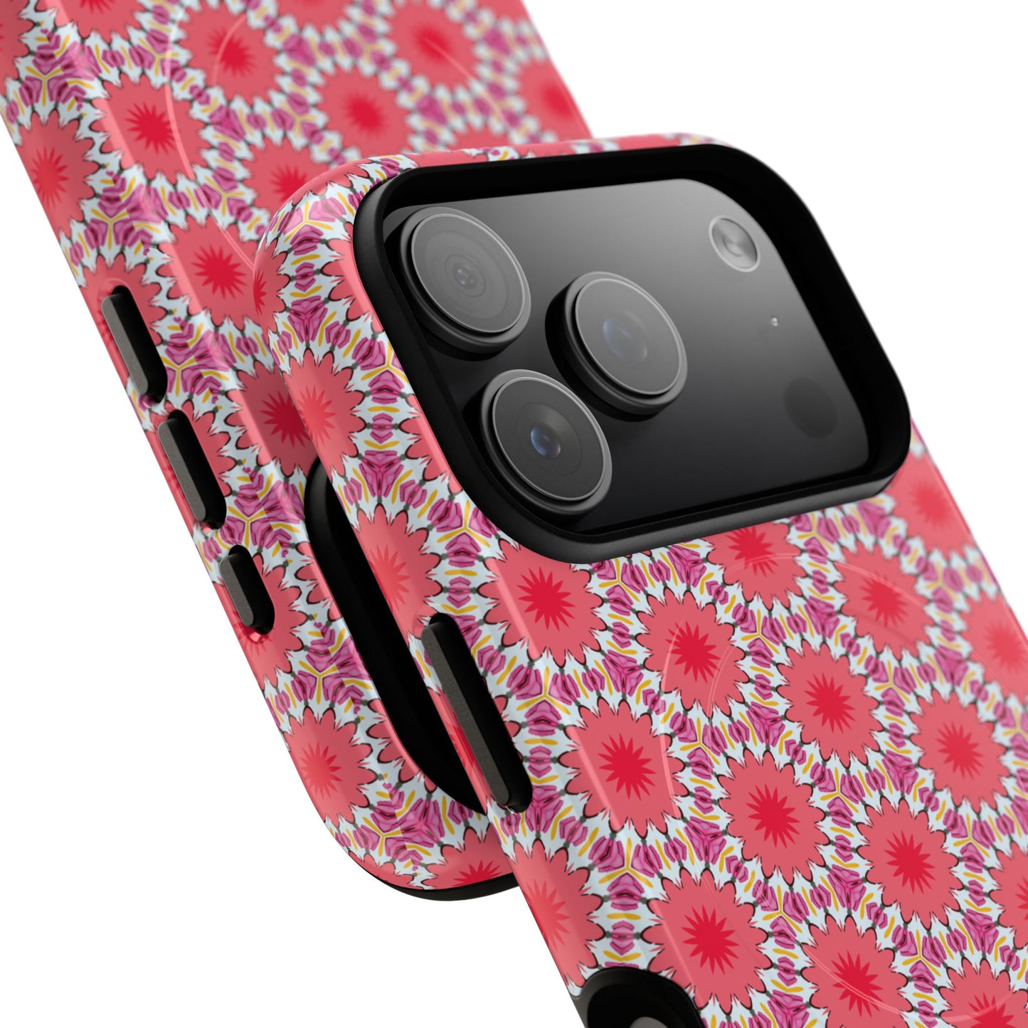 Roseburst Mosaic Vibrant Flower Pattern iPhone Case, Stylish iPhone Cover, Tough Magnetic Case, Floral Gift, Trendy Accessory for Her