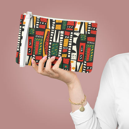 Tribal Harmony Clutch Bag - Vegan Leather Saffiano Pattern Fashionista On-the-Go Zip Fastening Wrist Strap.