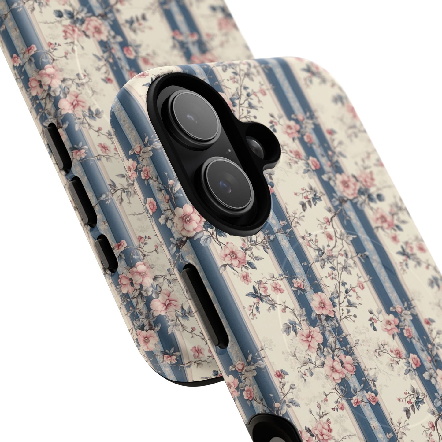 Victorian Rose Stripe iPhone Case, Tough Magnetic Cases for Stylish Protection, Flower Pattern iPhone Cover, Trendy Gift Idea for Her