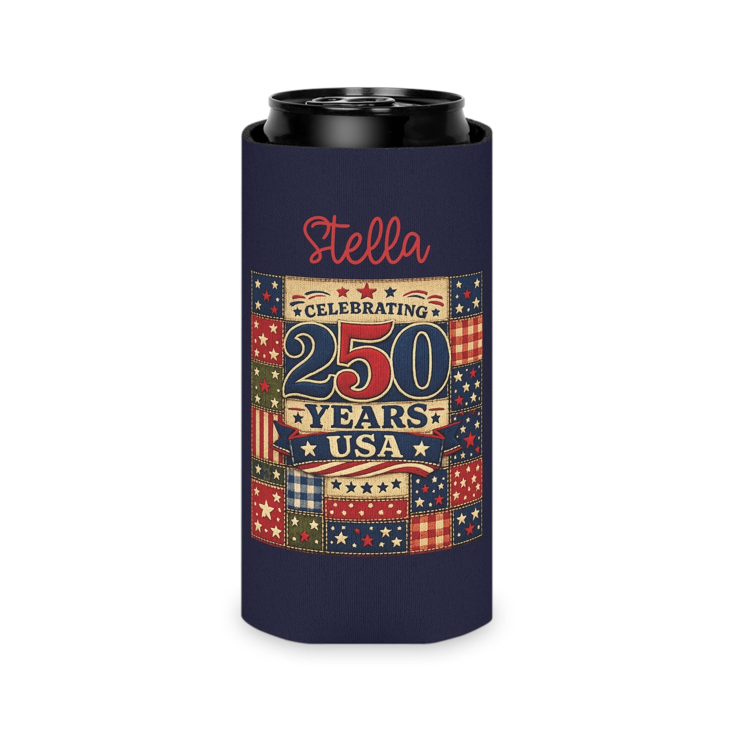 250 Years USA Can Cooler — Personalized Fourth of July Patriotic Beverage Holder