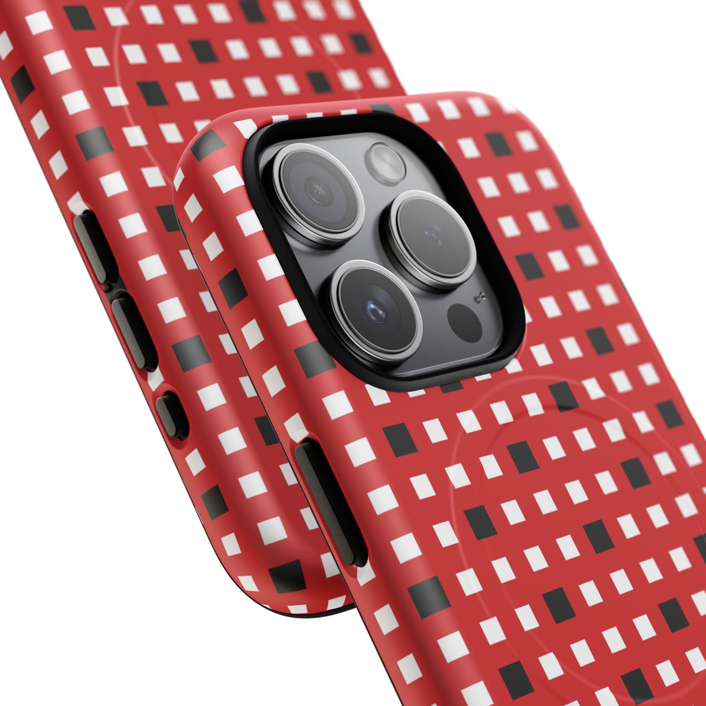 Crimson Gridlock Tough iPhone Magnetic Cases, Durable iPhone Accessories, Gift for Tech Lovers, Modern Design