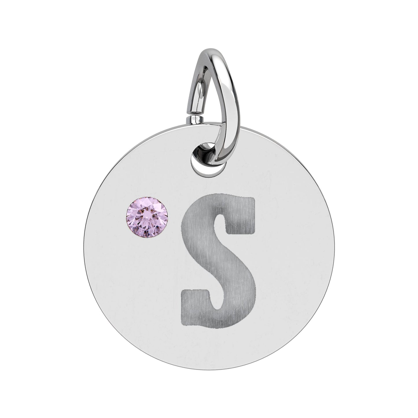 Engraved Birthstone Circle Charm — Personalized Initial Pendant.