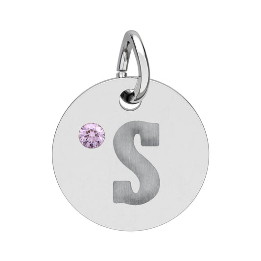 Engraved Birthstone Circle Charm — Personalized Initial Pendant.